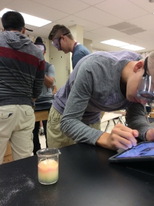 Students observe GUK's ability to soak up liquid.